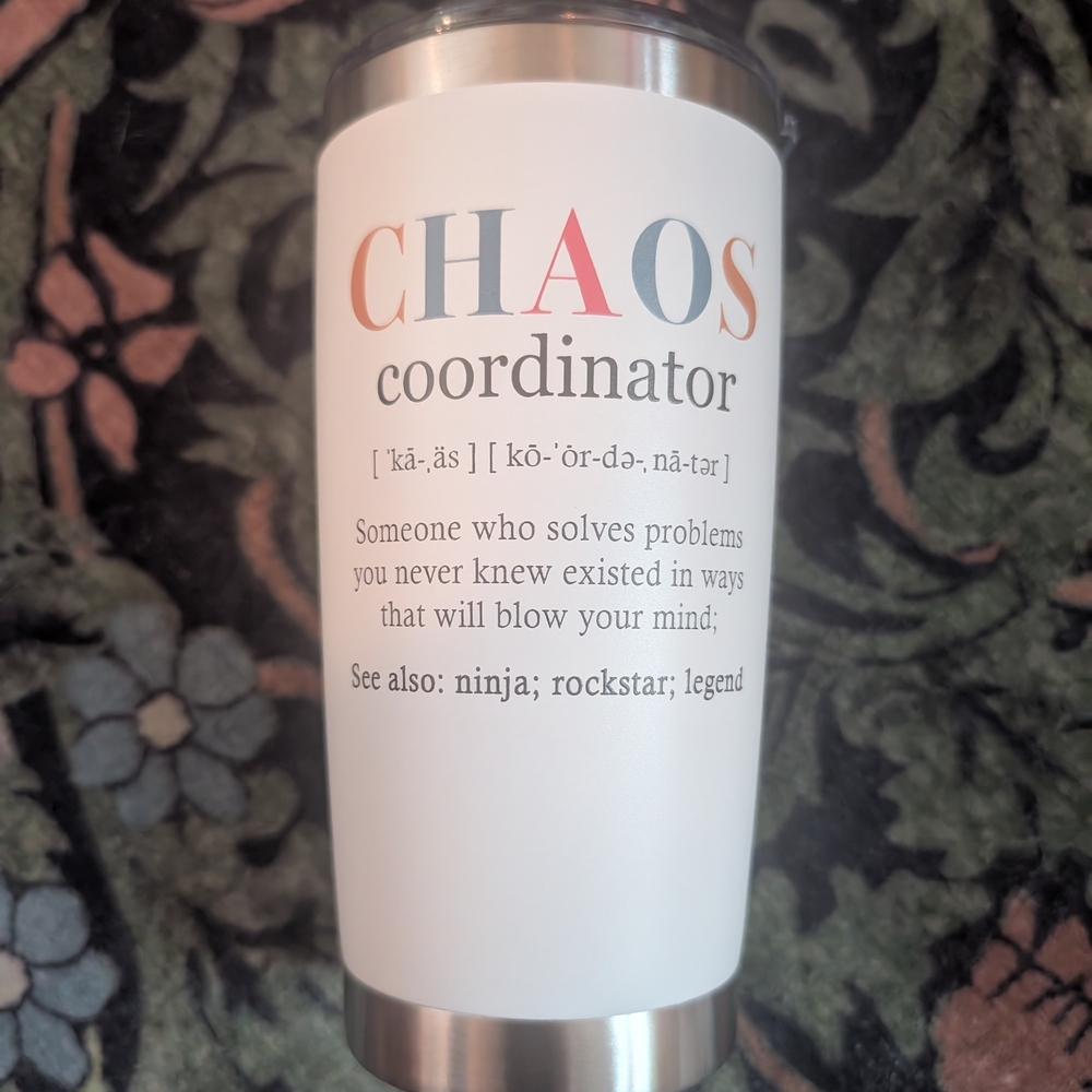 20 oz Chaos Coordinator Travel Mug (white)